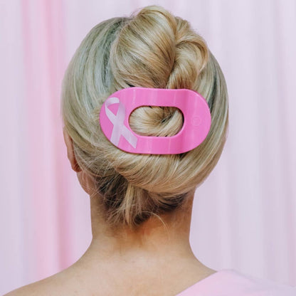 TELETIES - Breast Cancer Awareness | Large | Flat Round Hair Clip