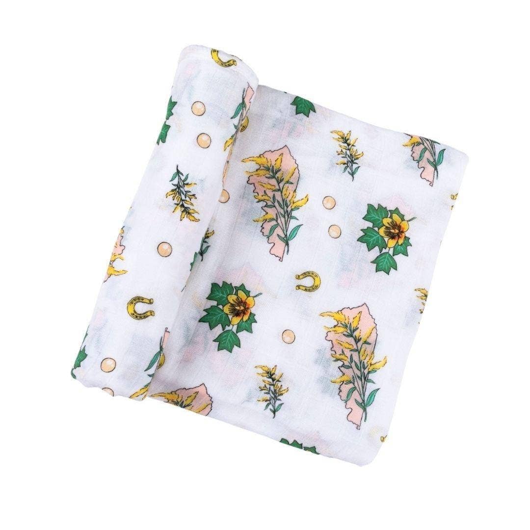 Little Hometown - Kentucky Baby (Floral) Muslin Swaddle Receiving Blanket Breathable and Lightweight