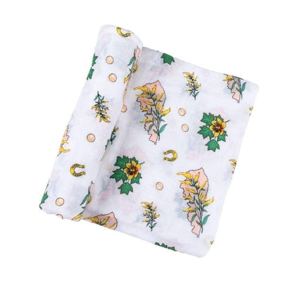 Little Hometown - Kentucky Baby (Floral) Muslin Swaddle Receiving Blanket Breathable and Lightweight