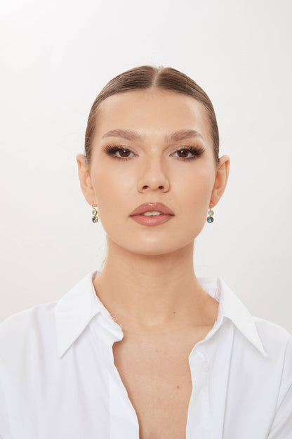 Delphine Gold Earring - Aqua Chalcedony &amp; Blue Iolite