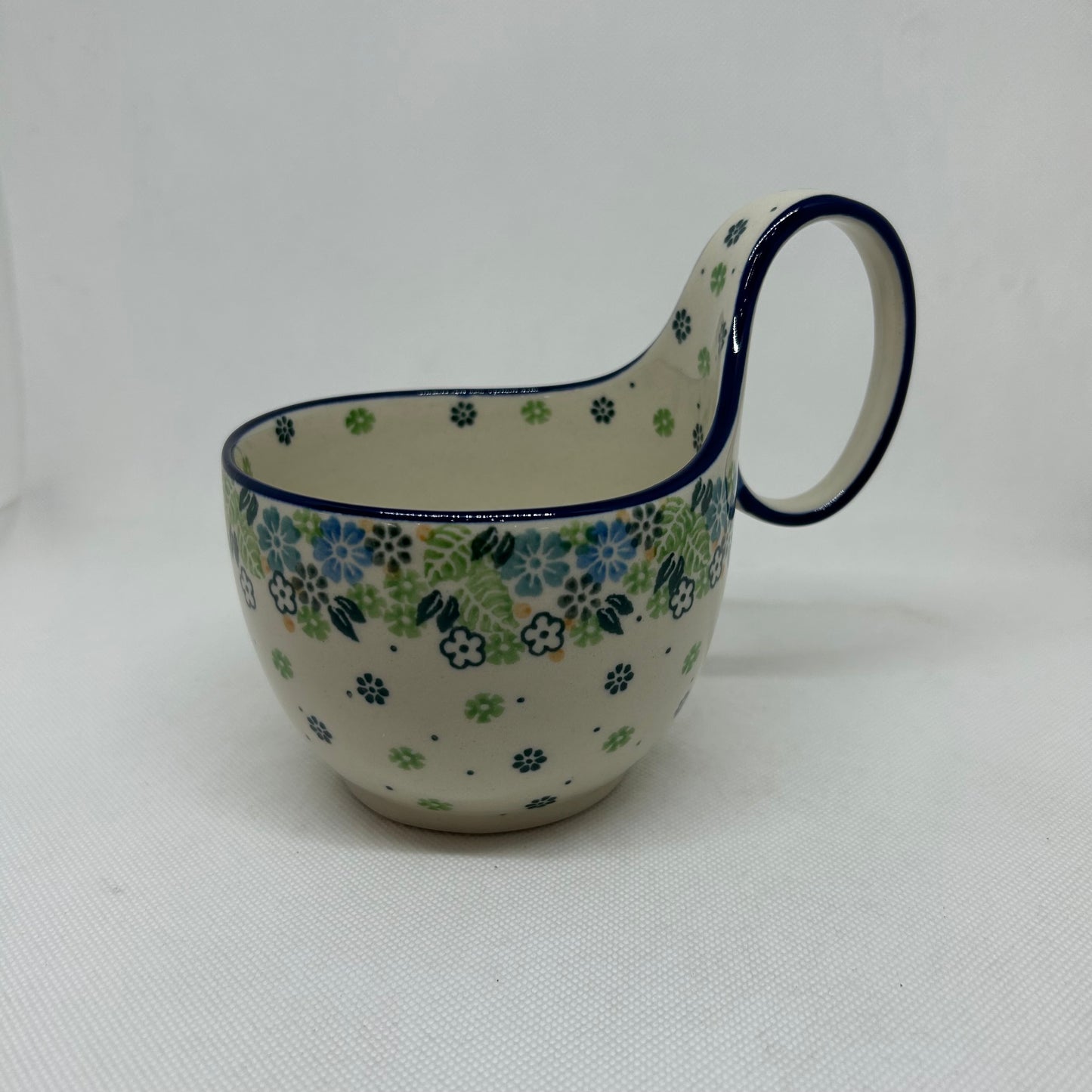 Tiny Blue Flowers Bowl w/Loop Handle