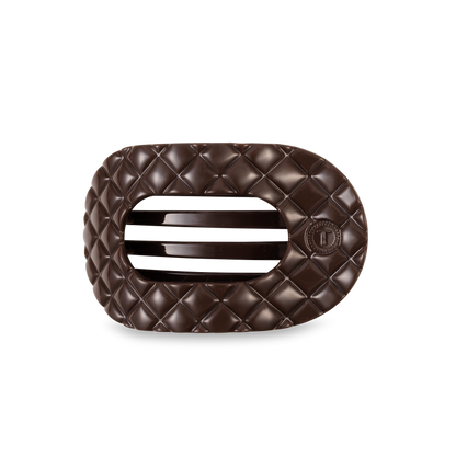 TELETIES - Flat Round Hair Clip | Medium | Truly Taupe Quilted