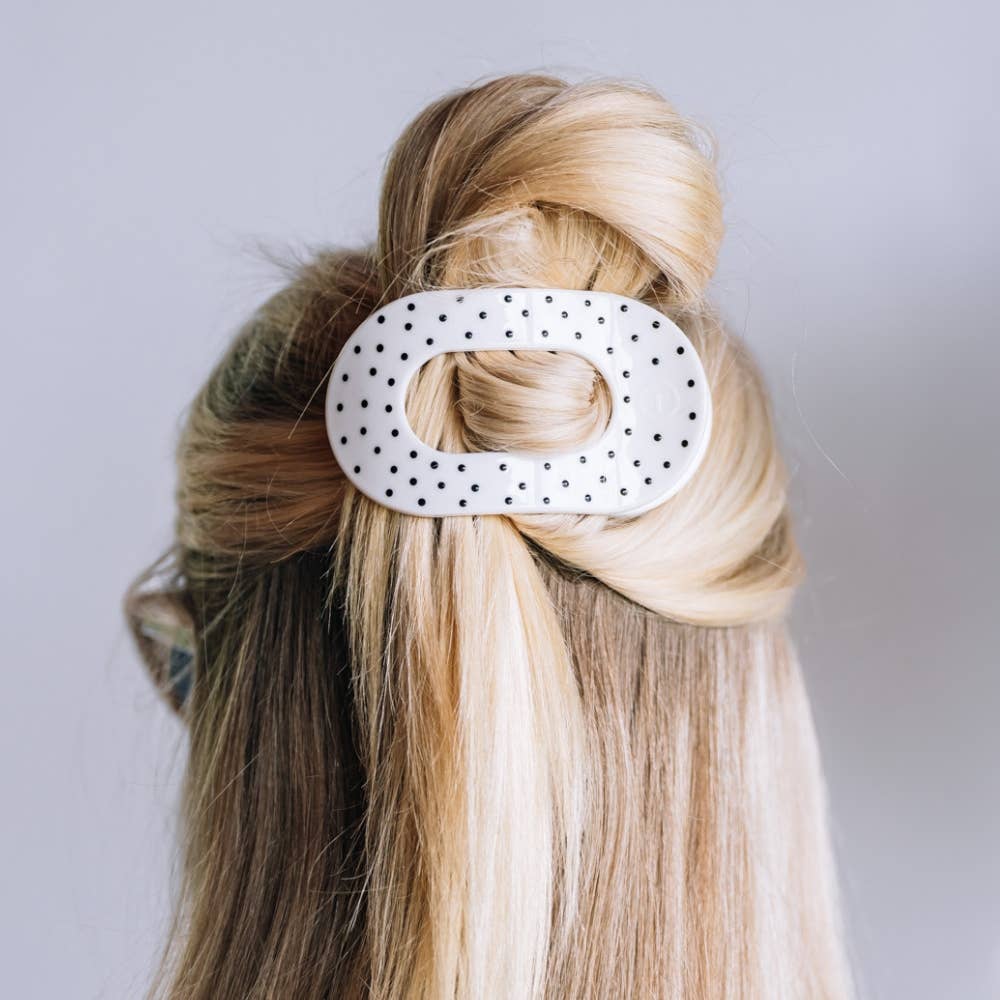 TELETIES - White Polka Dot Party Medium Flat Round Hair Clip