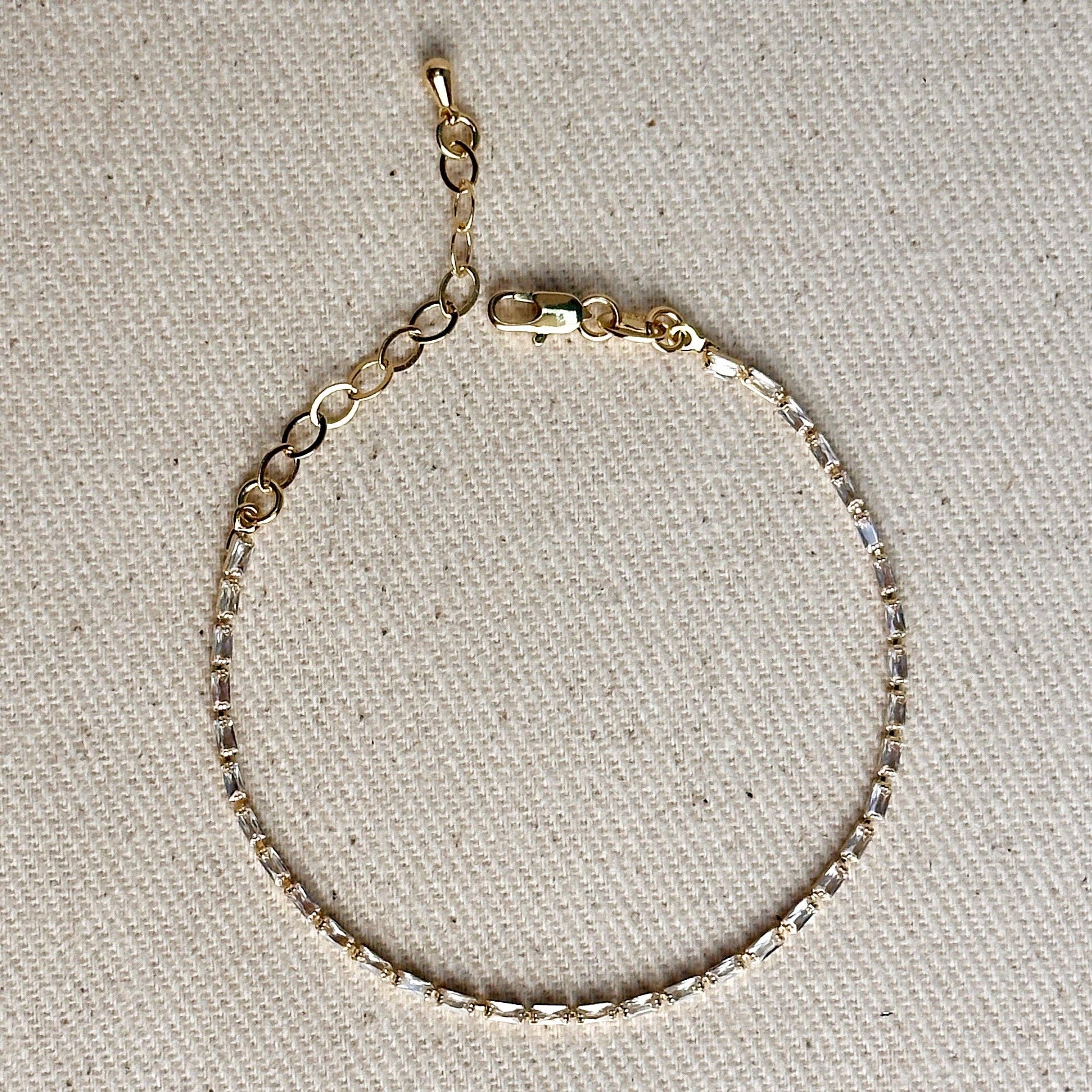 GoldFi - 18k Gold Filled 1.5mm CZ Baguette Tennis Bracelet