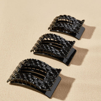 TELETIES - Flat Rectangle Hair Clip | Small | Jet Black Quilted