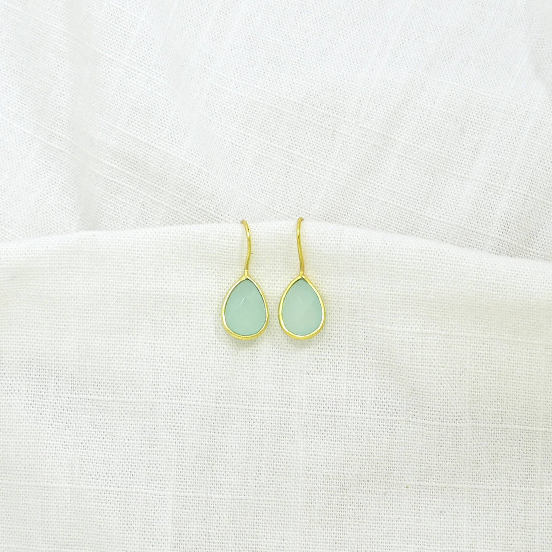 Teardrop Gemstone Earring Gold Silver 925 - Aqua Chalcedony