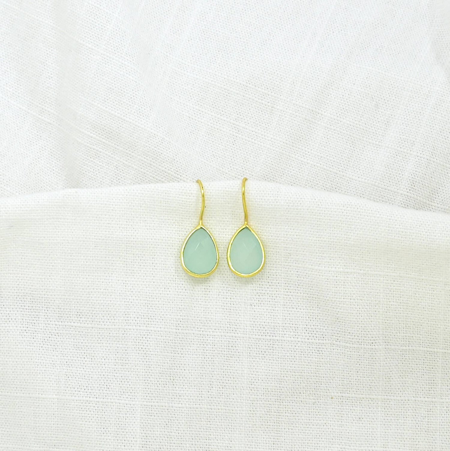 Teardrop Gemstone Earring Gold Silver 925 - Aqua Chalcedony