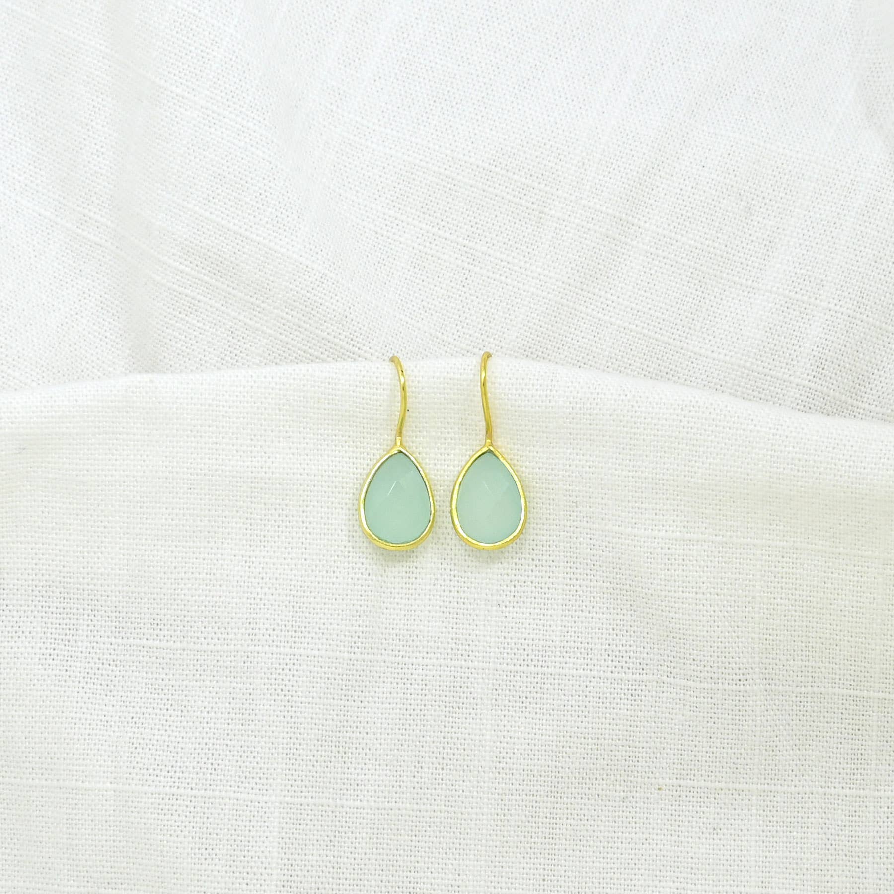 Teardrop Gemstone Earring Gold Silver 925 - Aqua Chalcedony