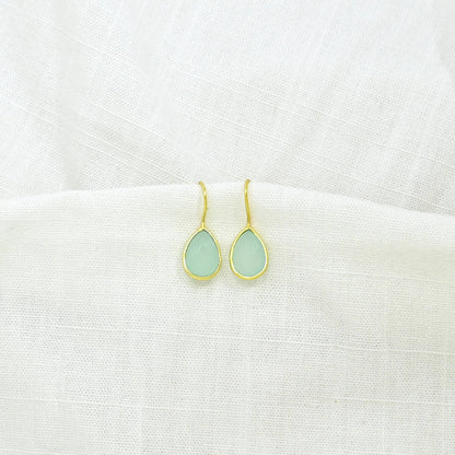 Teardrop Gemstone Earring Gold Silver 925 - Aqua Chalcedony