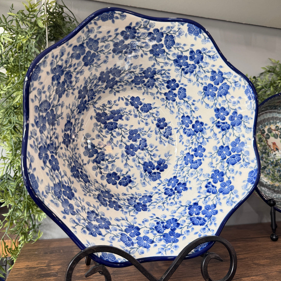 Timeless Blue Wavy Edge Bowl 12"