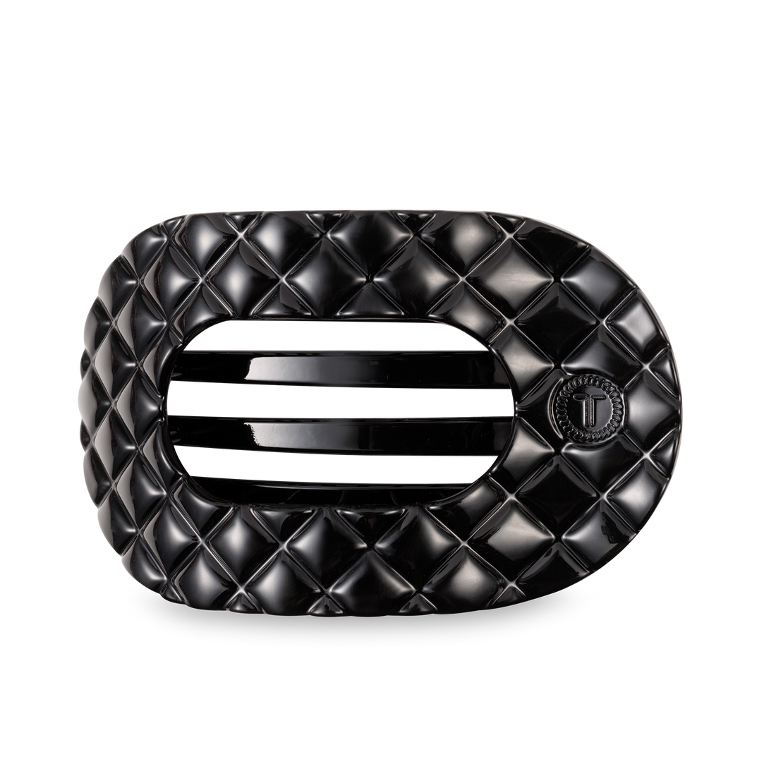 TELETIES - Flat Round Hair Clip | Large | Jet Black Quilted