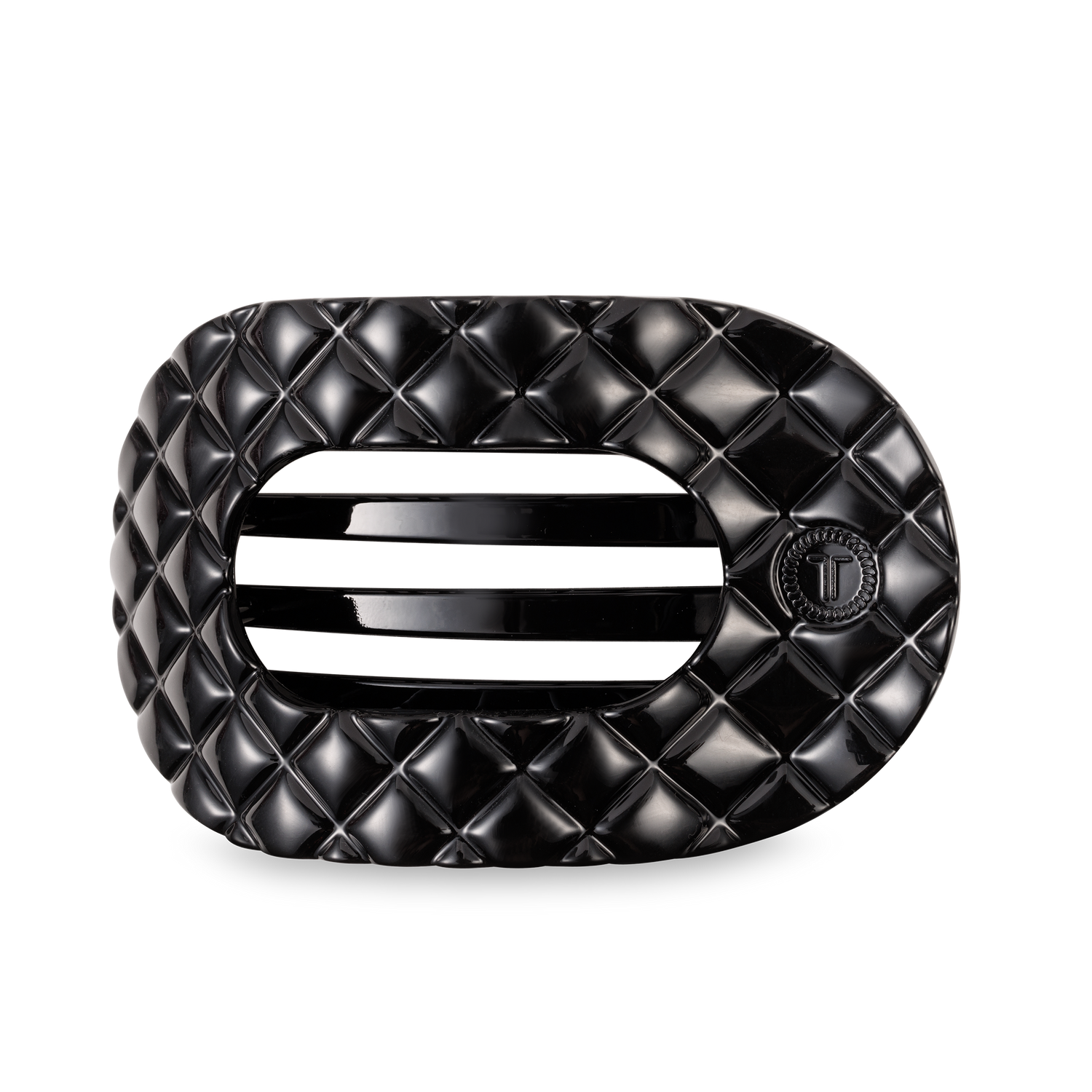 TELETIES - Flat Round Hair Clip | Large | Jet Black Quilted