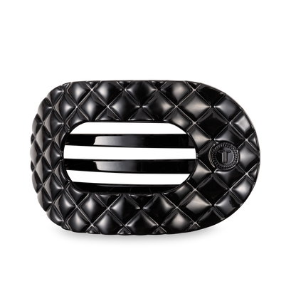 TELETIES - Flat Round Hair Clip | Large | Jet Black Quilted