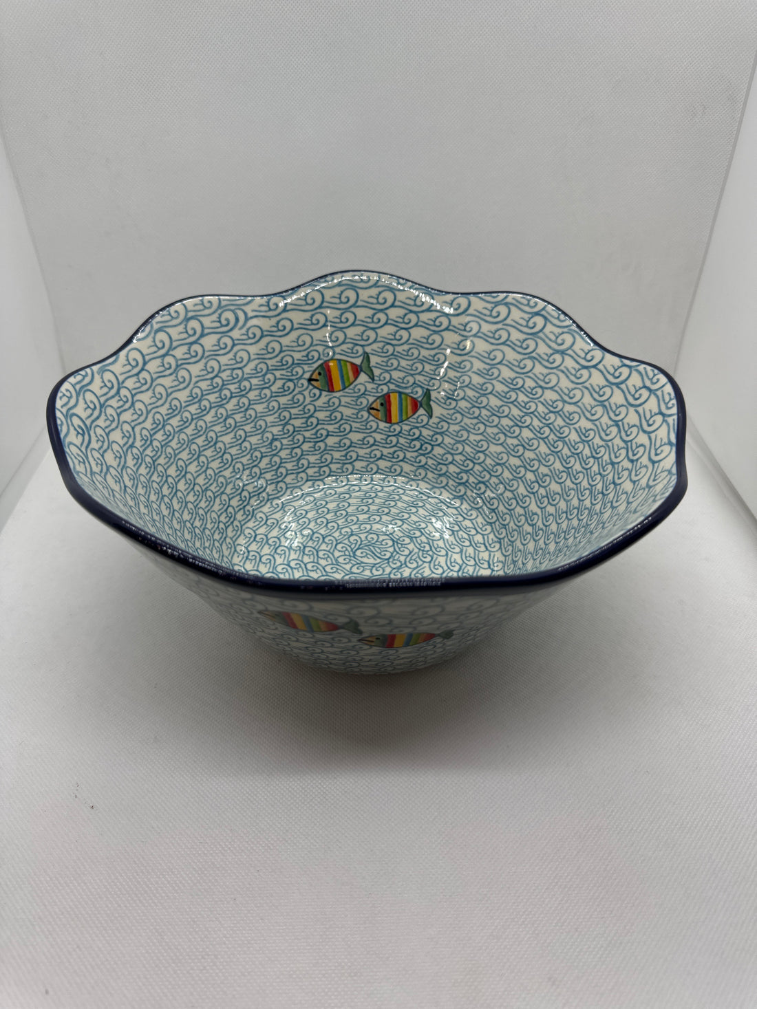 Rainbow Fish Wavy Edge Bowl 10&quot;
