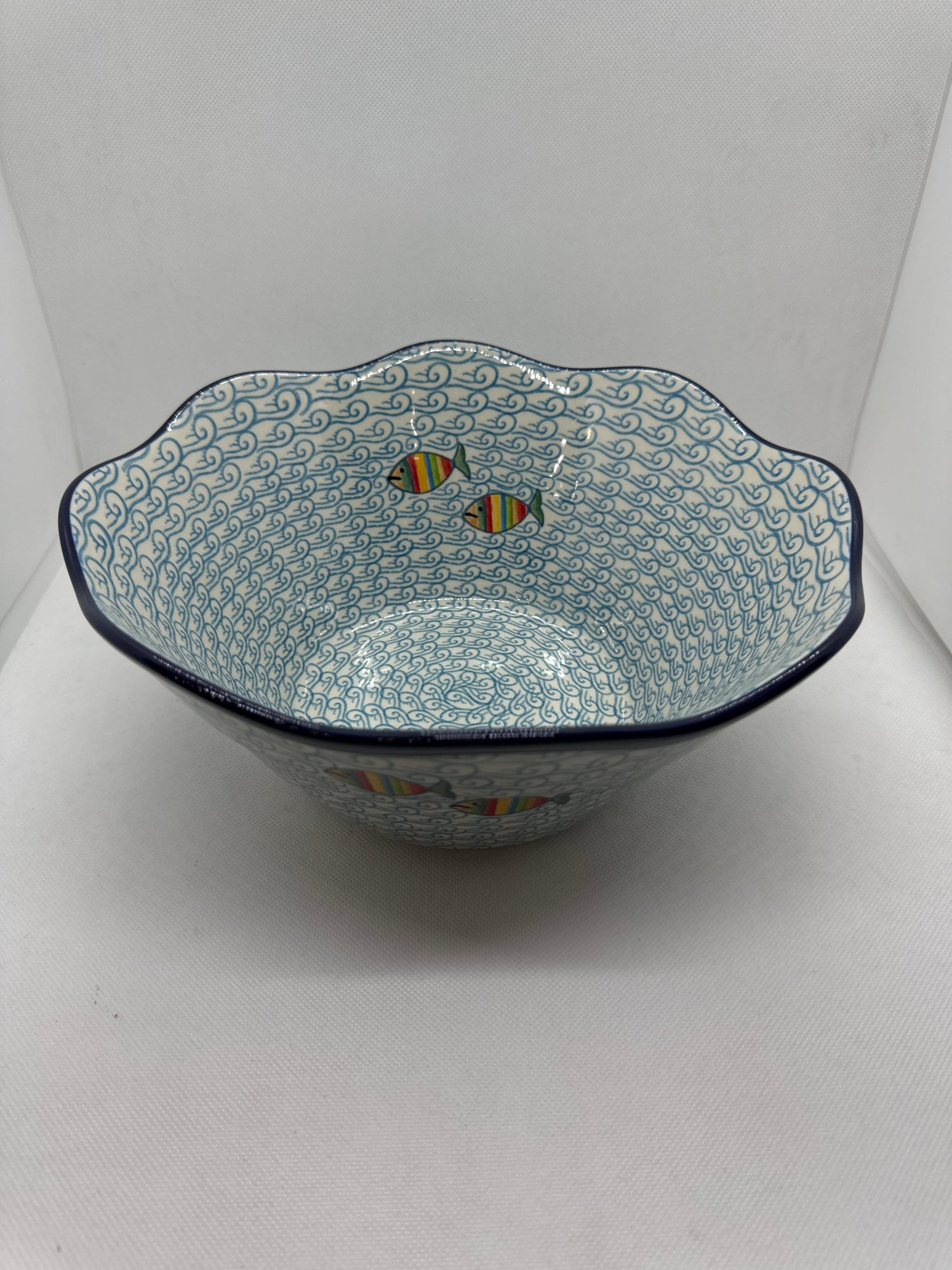 Rainbow Fish Wavy Edge Bowl 10&quot;
