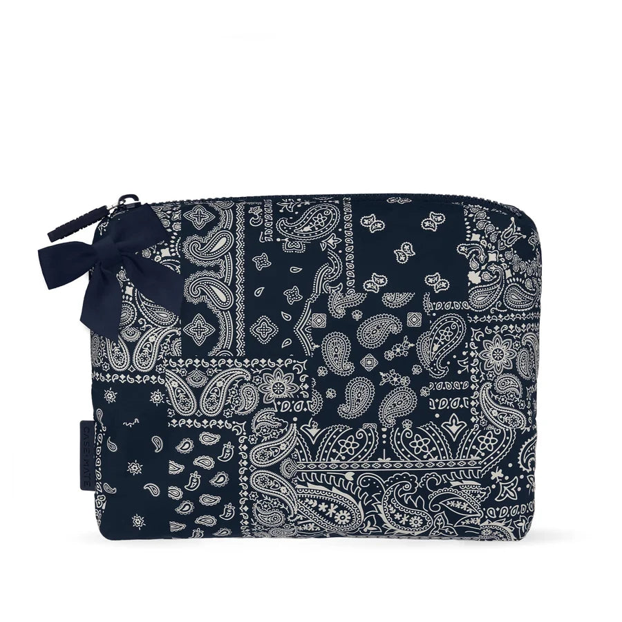 Crinkle Makeup Bag - Navy Bandana Bow