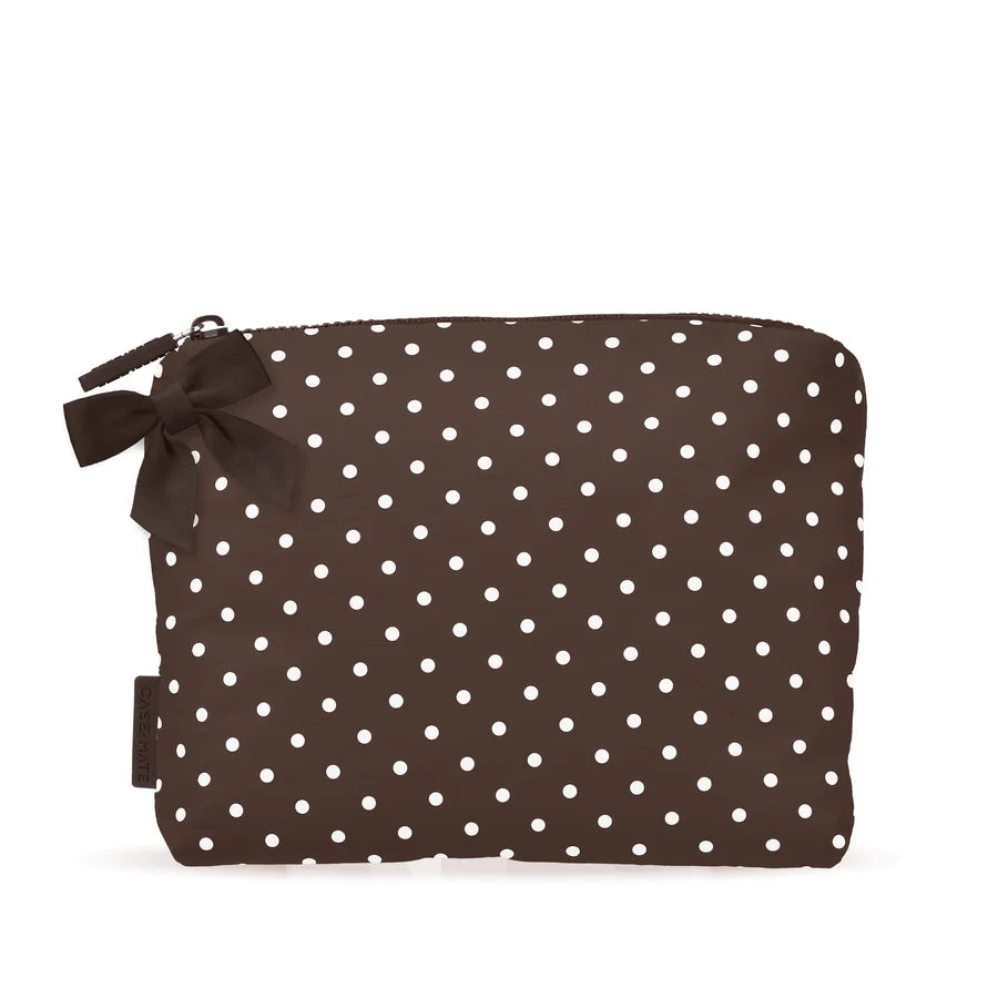 Crinkle Makeup Bag - Espresso Polka Dot Bow