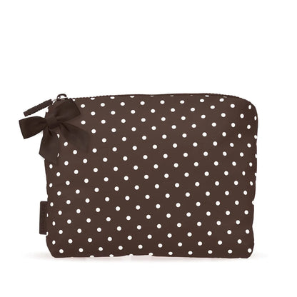 Crinkle Makeup Bag - Espresso Polka Dot Bow