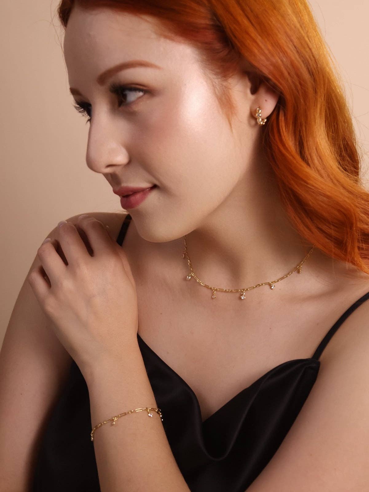 GoldFi - 18k Gold Filled Paperclip Chain With Bezel CZ Drops Bracelet