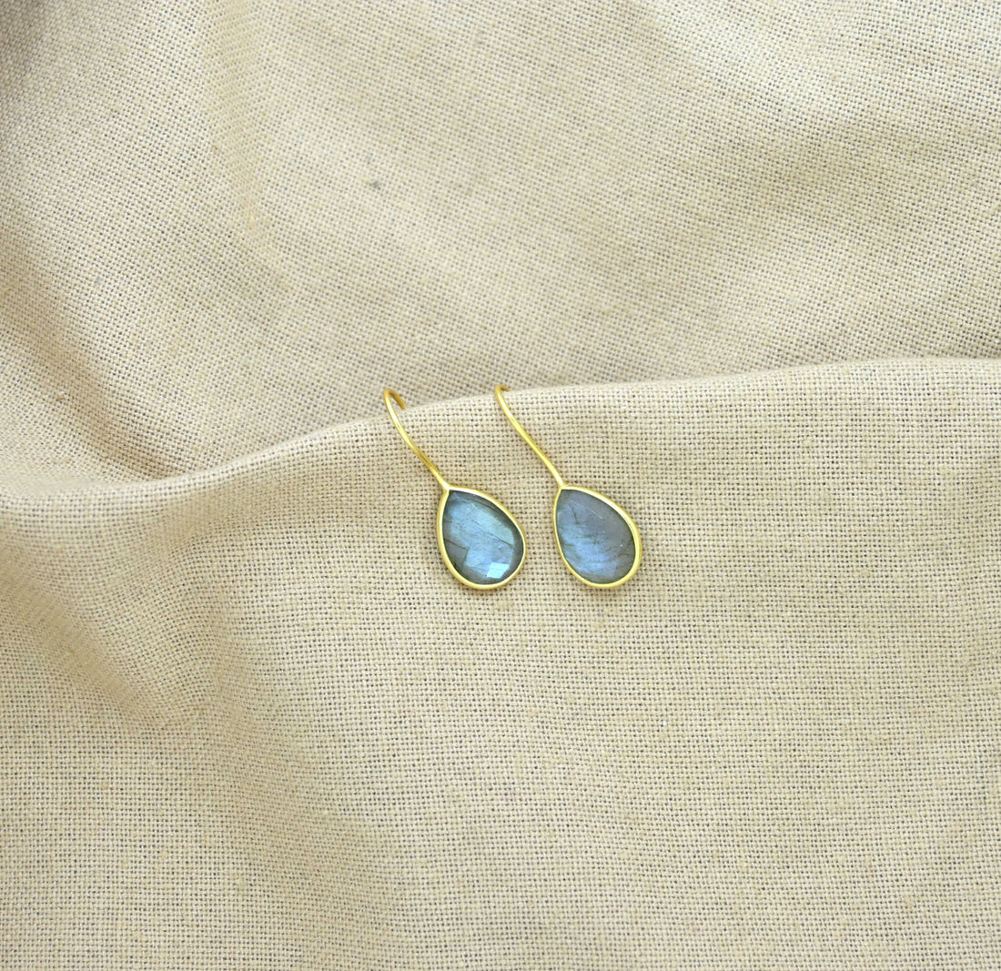 Teardrop Gemstone Earring Gold Silver 925 - Labradorite