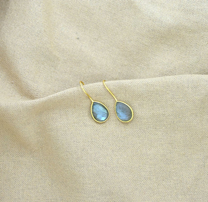 Teardrop Gemstone Earring Gold Silver 925 - Labradorite