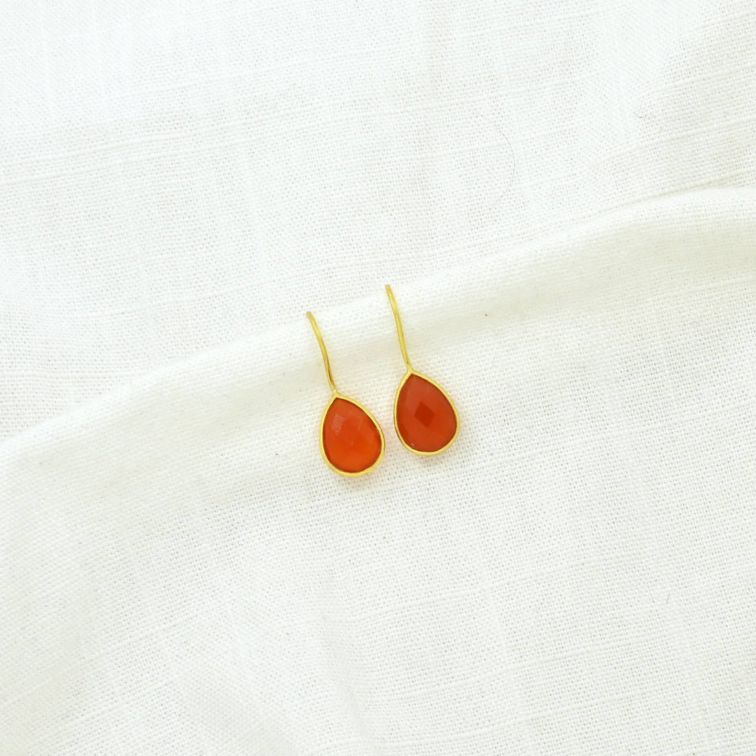 Teardrop Gemstone Earring Gold Silver 925 - Carnelian