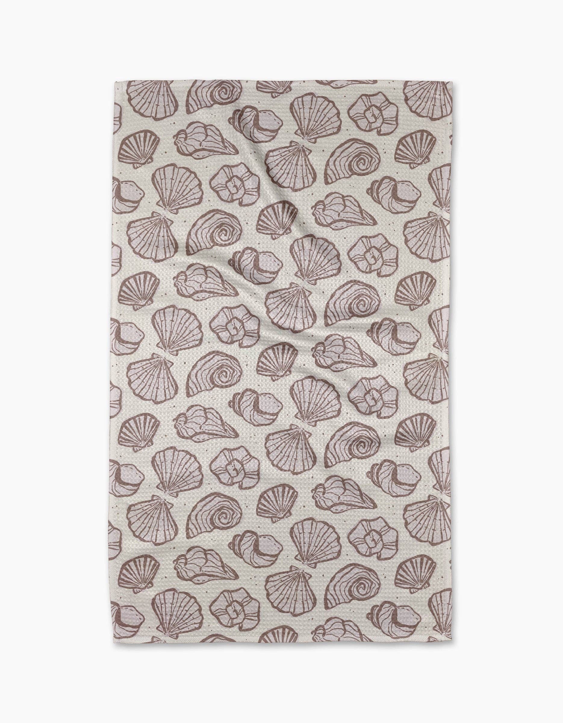 Geometry - Retro Coastal Seashells in Neutral Tea Towel
