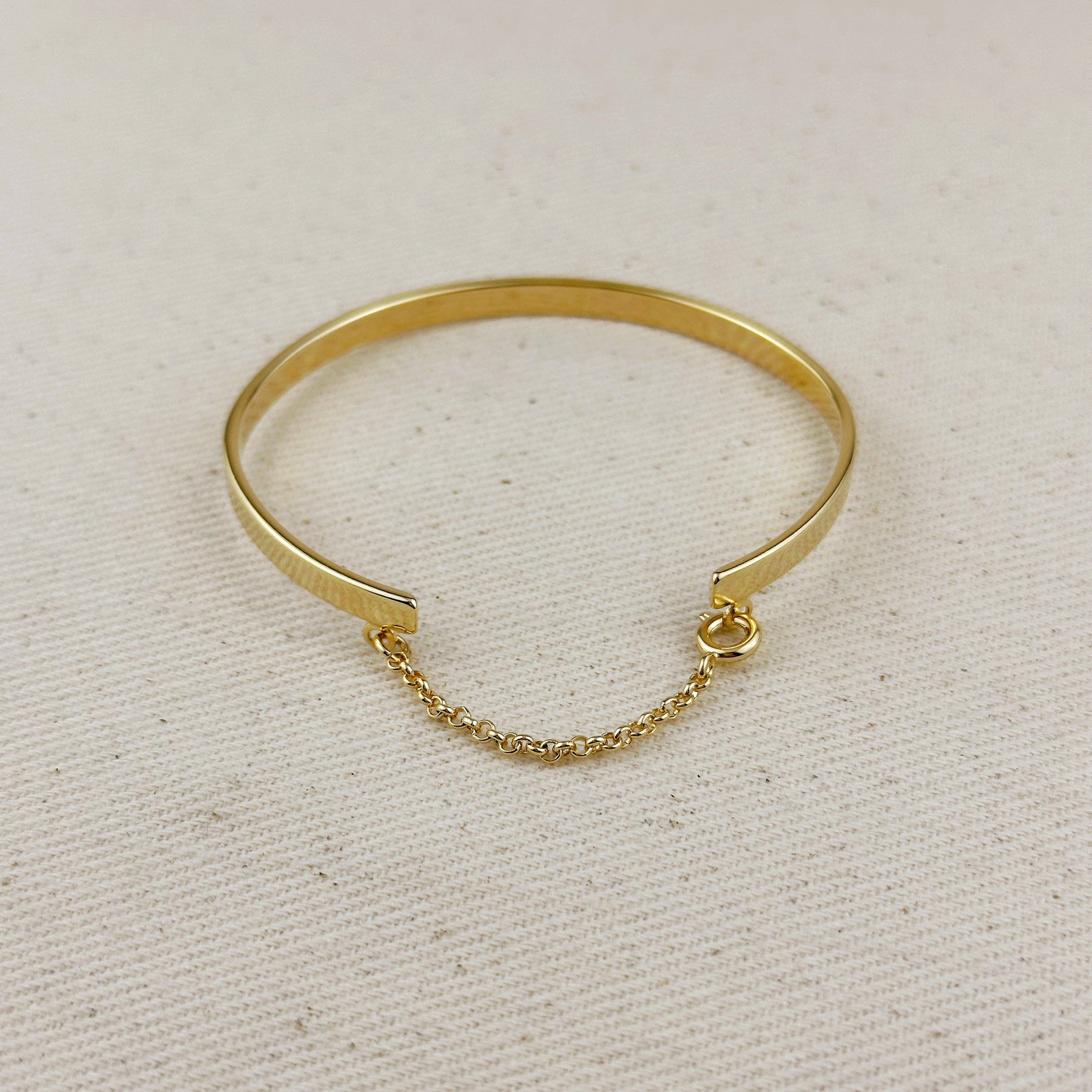 GoldFi - 18k Gold Filled Polished Bangle With Chain
