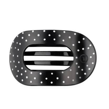 TELETIES - Black Polka Dot Party Large Flat Round Hair Clip
