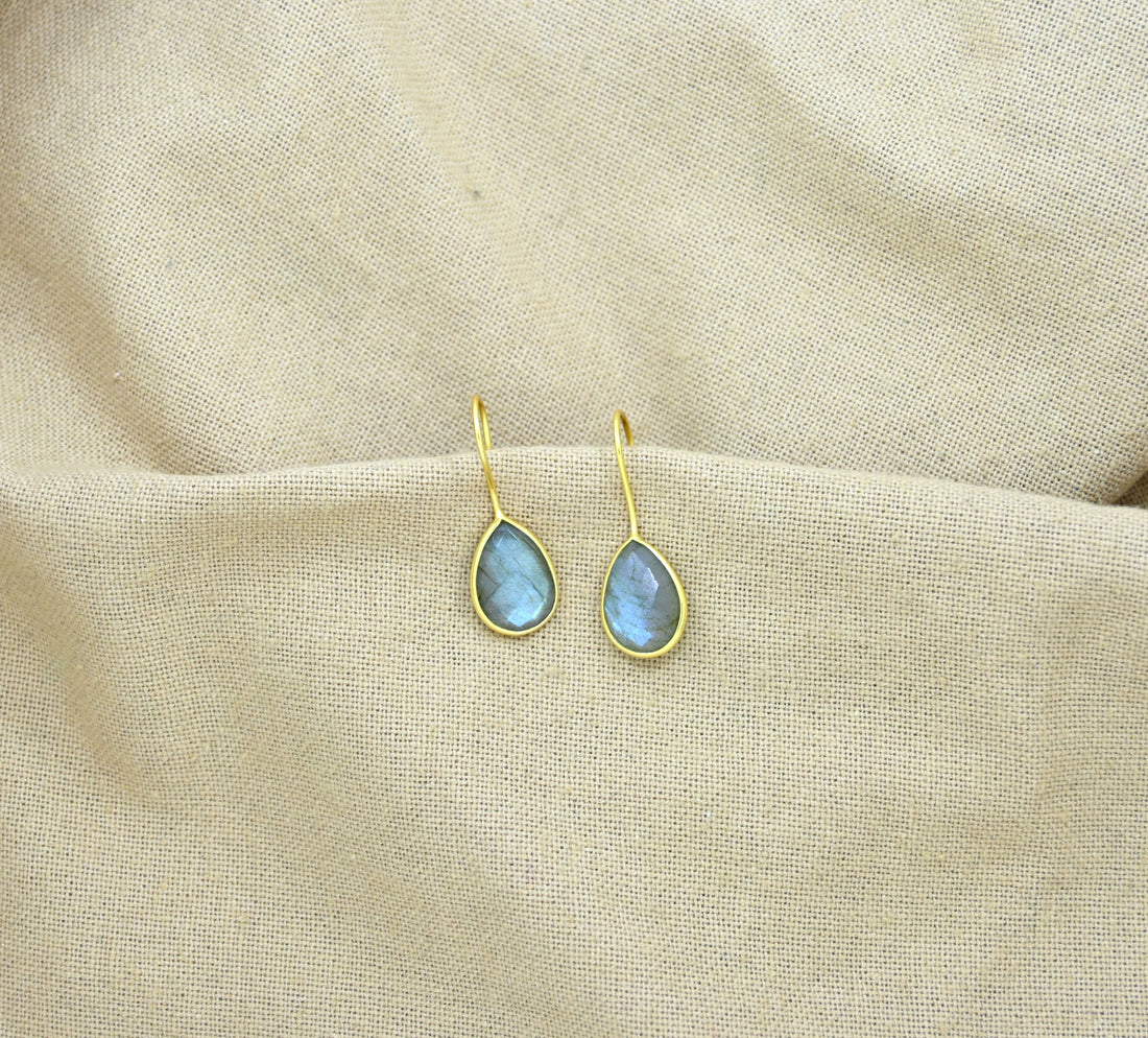 Teardrop Gemstone Earring Gold Silver 925 - Labradorite