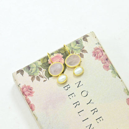 Primrose Earring Gold Plated - Rose Quartz &amp; Pearl