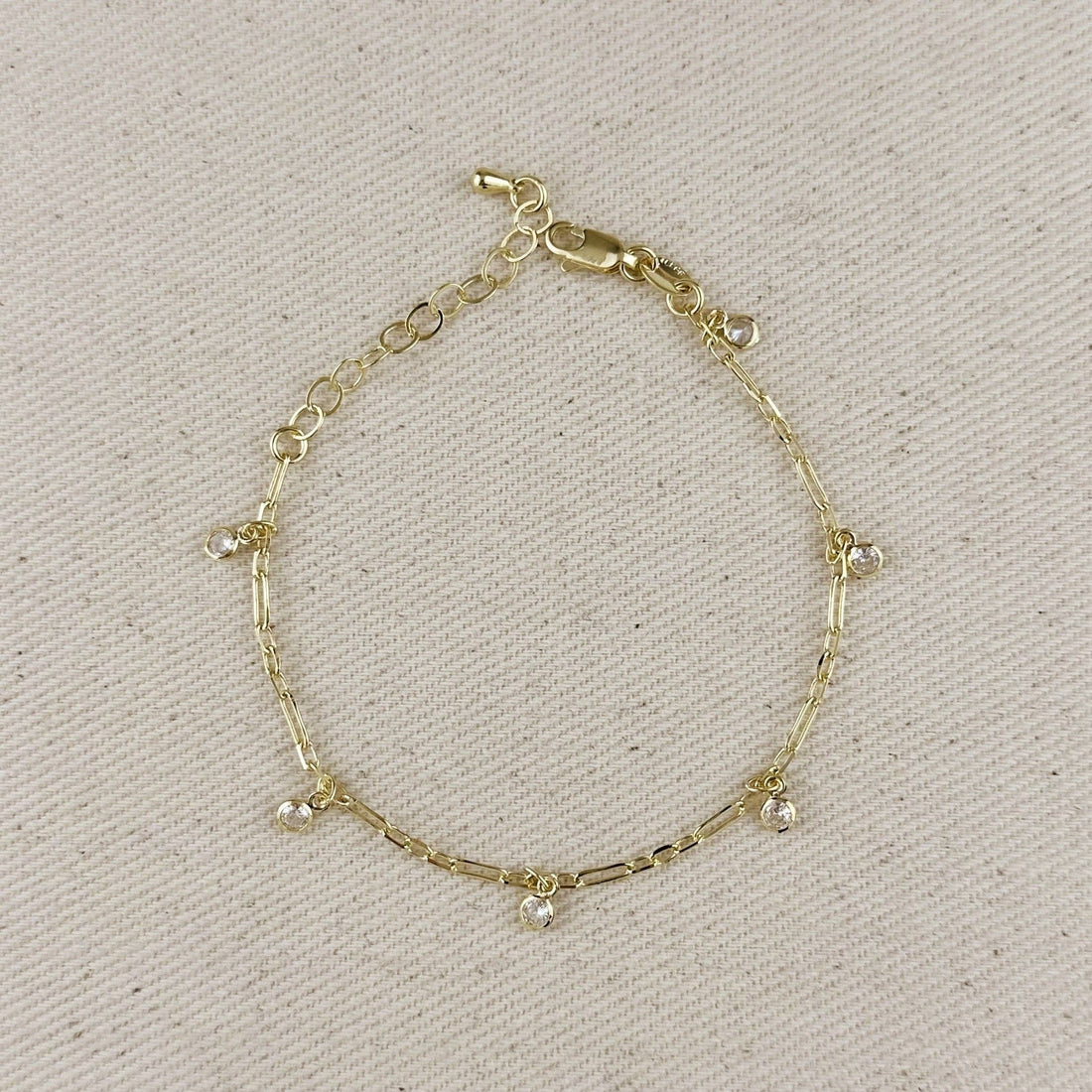 GoldFi - 18k Gold Filled Paperclip Chain With Bezel CZ Drops Bracelet