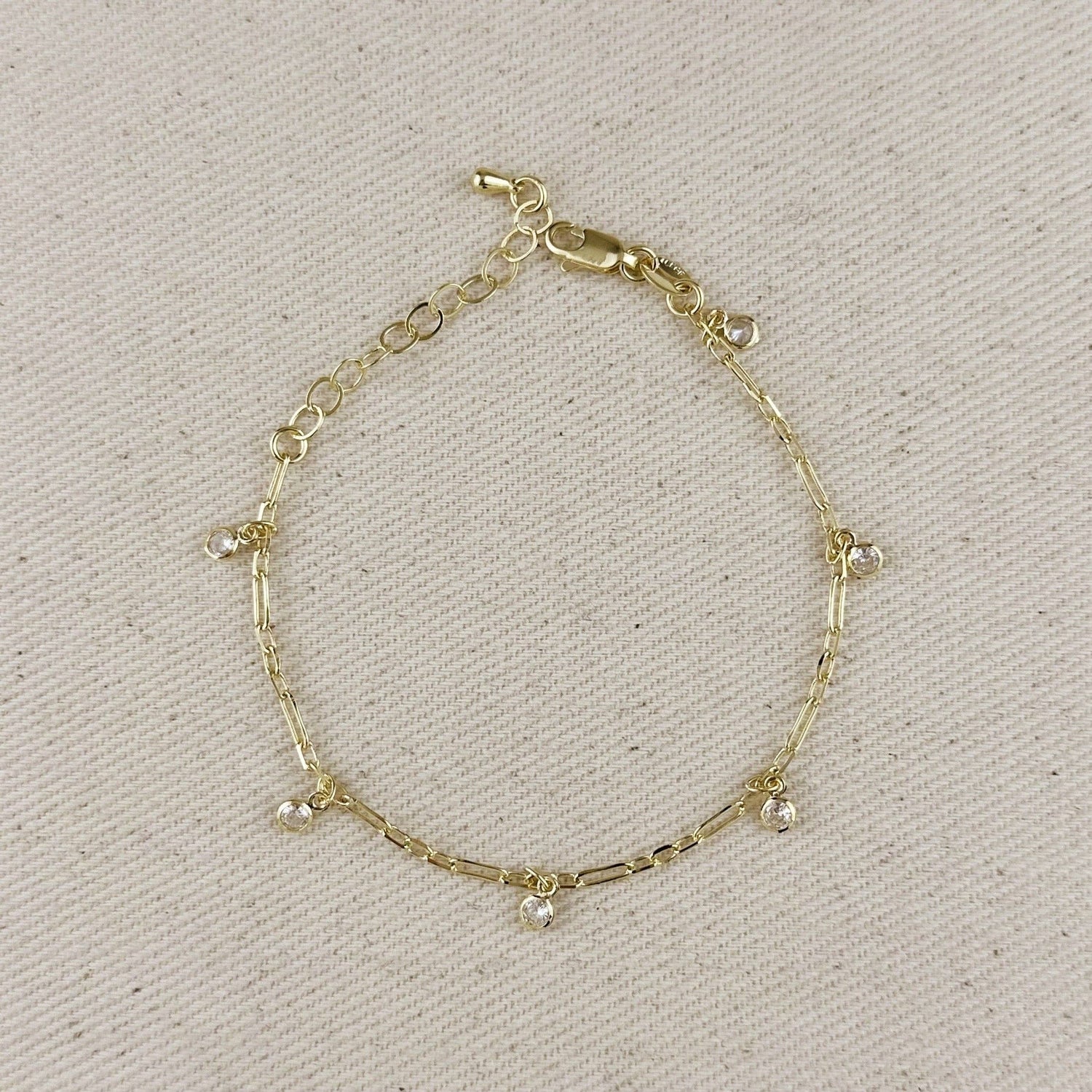 GoldFi - 18k Gold Filled Paperclip Chain With Bezel CZ Drops Bracelet