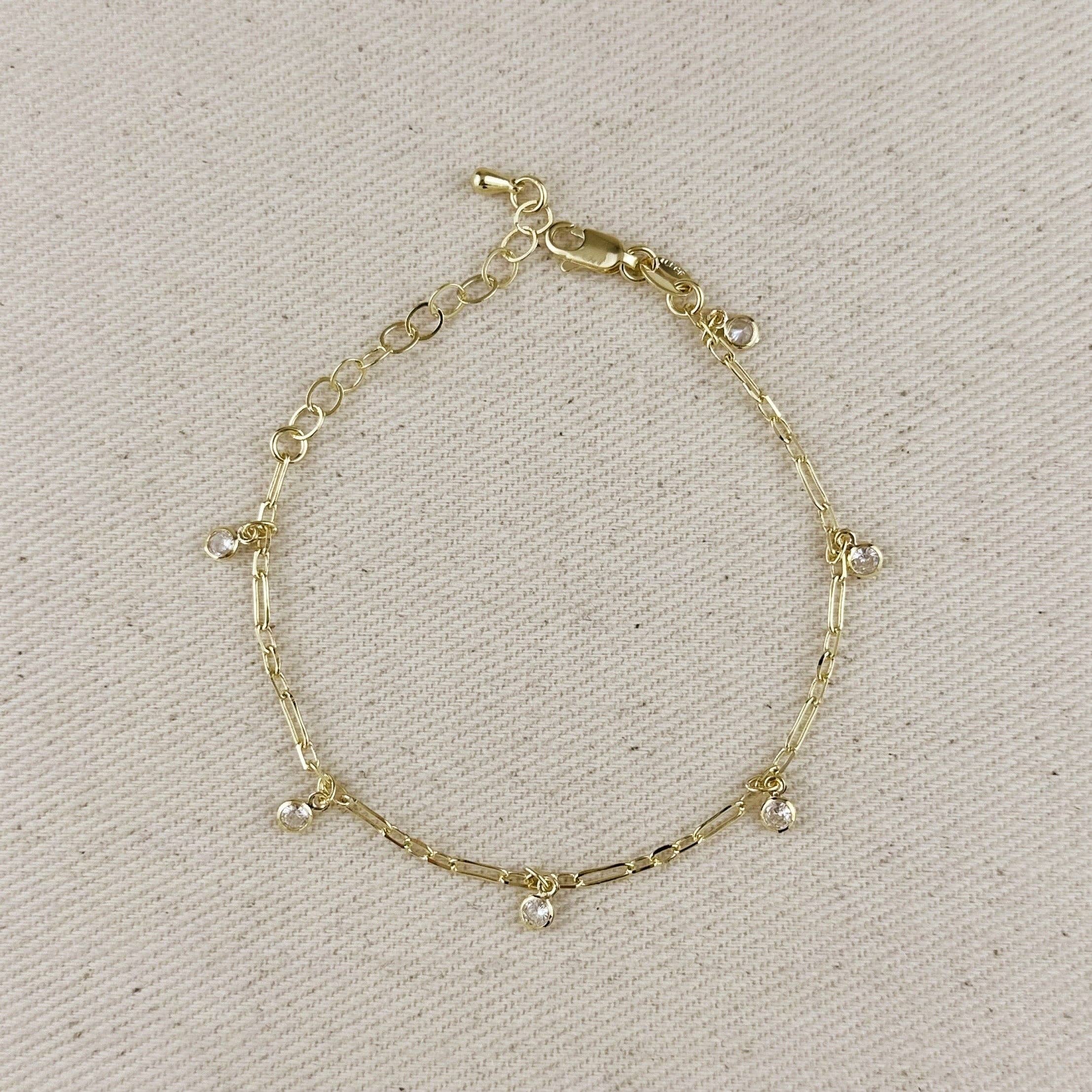 GoldFi - 18k Gold Filled Paperclip Chain With Bezel CZ Drops Bracelet