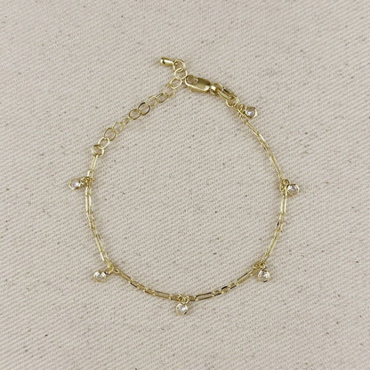 GoldFi - 18k Gold Filled Paperclip Chain With Bezel CZ Drops Bracelet