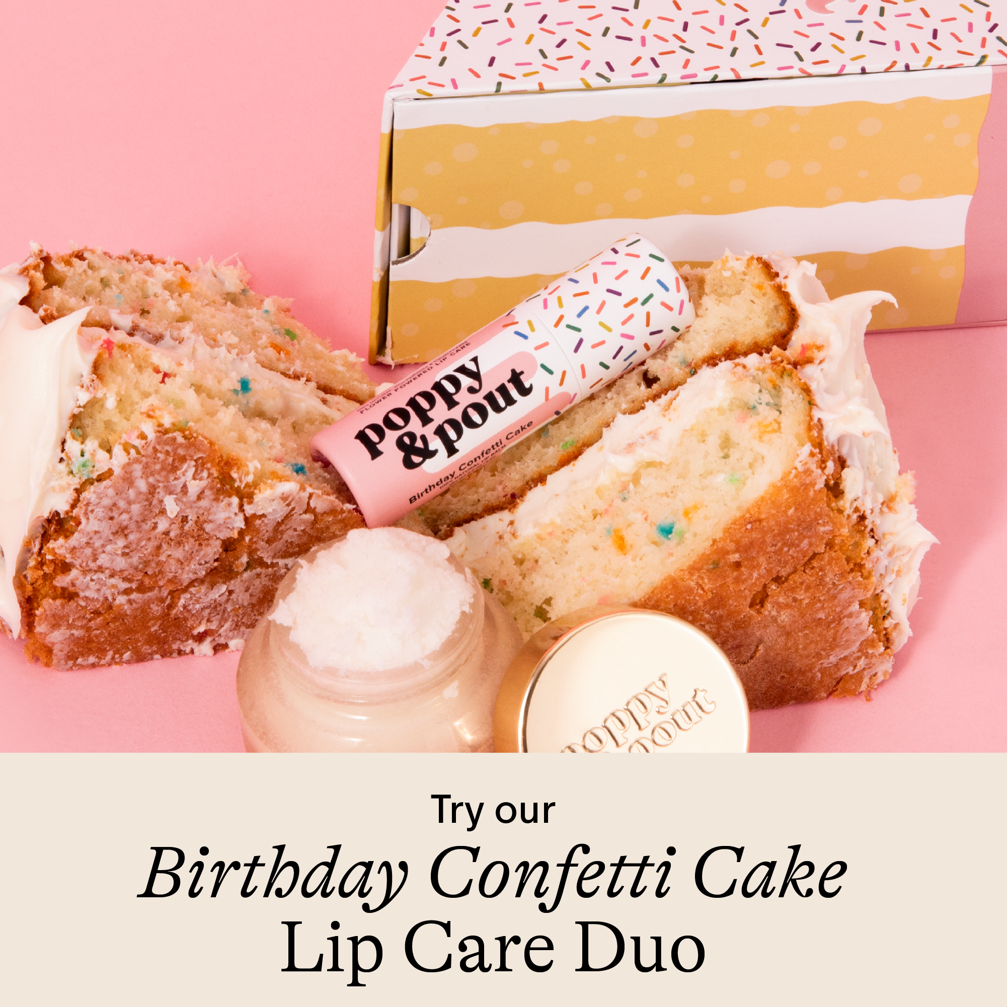 Poppy &amp; Pout - Lip Balm, Birthday Confetti Cake, Yellow