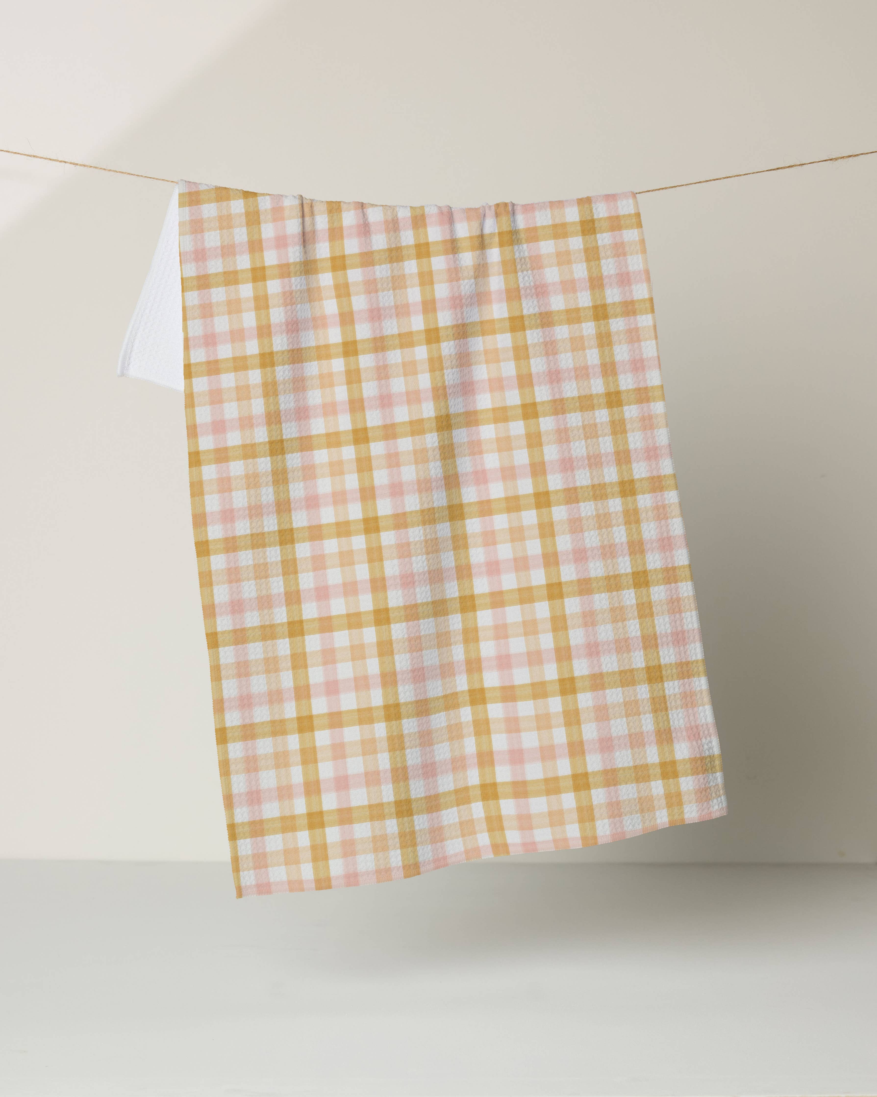 Geometry - Peachy Plaid Tea Towel