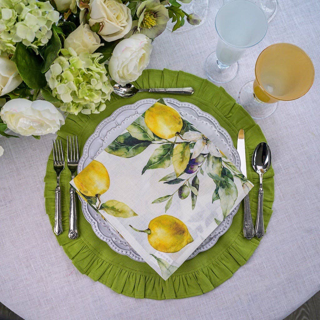 Arte Italica &amp; Crown Linen Designs - Round Ruffle Linen Placemats