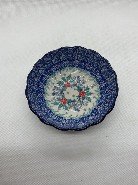 Winter Holly Scalloped Bowl 4.5"