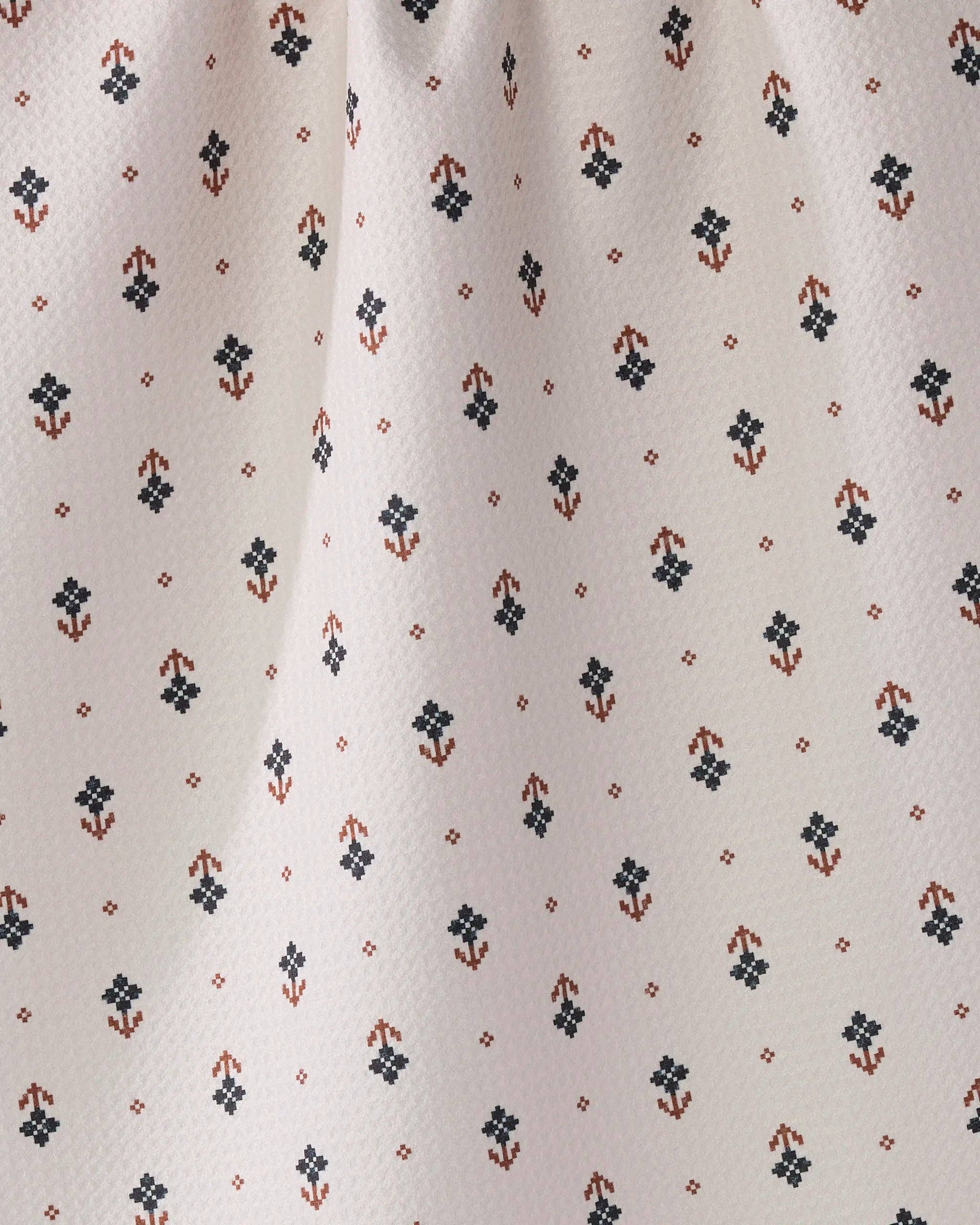 Geometry - Folk Pixel White Tea Towel