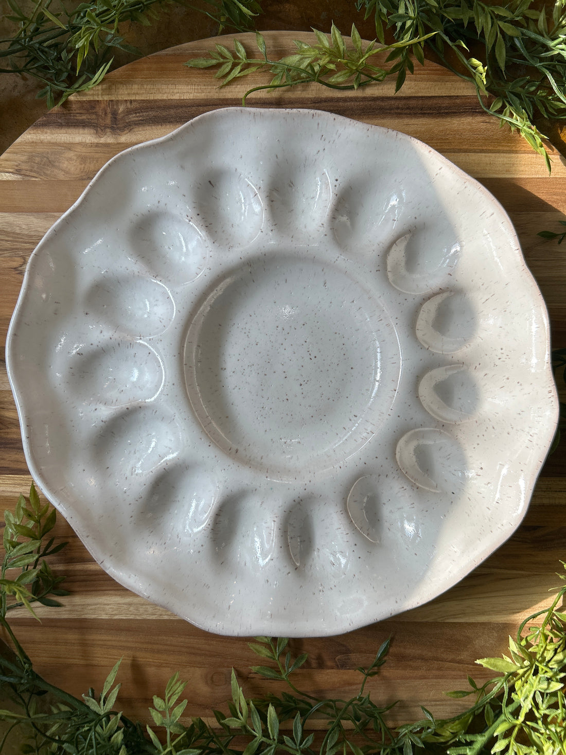 Handcrafted Egg Platter-Eyelet White