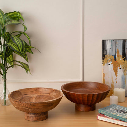 LuxeDesigns Co LLC - Acacia Wood Footed Bowl– Handcrafted Decorative Fruit Bowl