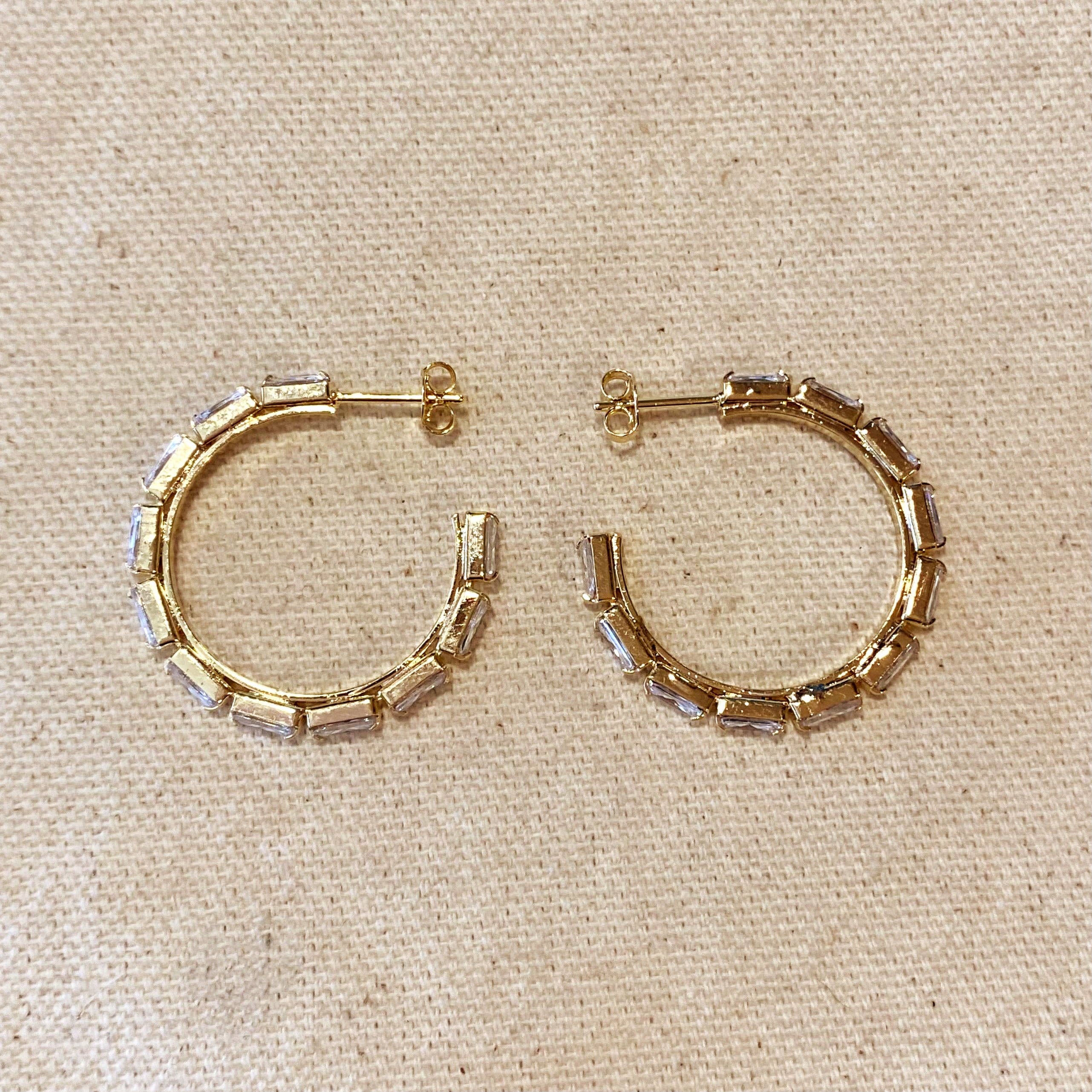 GoldFi - 18k Gold Filled Baguette Cubic Zircon Hoop Earrings