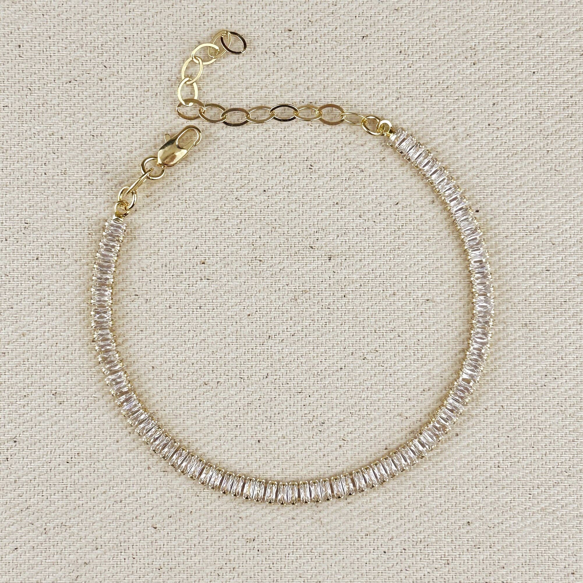 GoldFi - 18k Gold Filled 3mm Baguette Cut CZ Tennis Bracelet