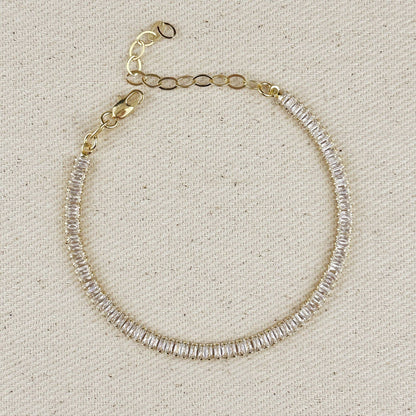 GoldFi - 18k Gold Filled 3mm Baguette Cut CZ Tennis Bracelet