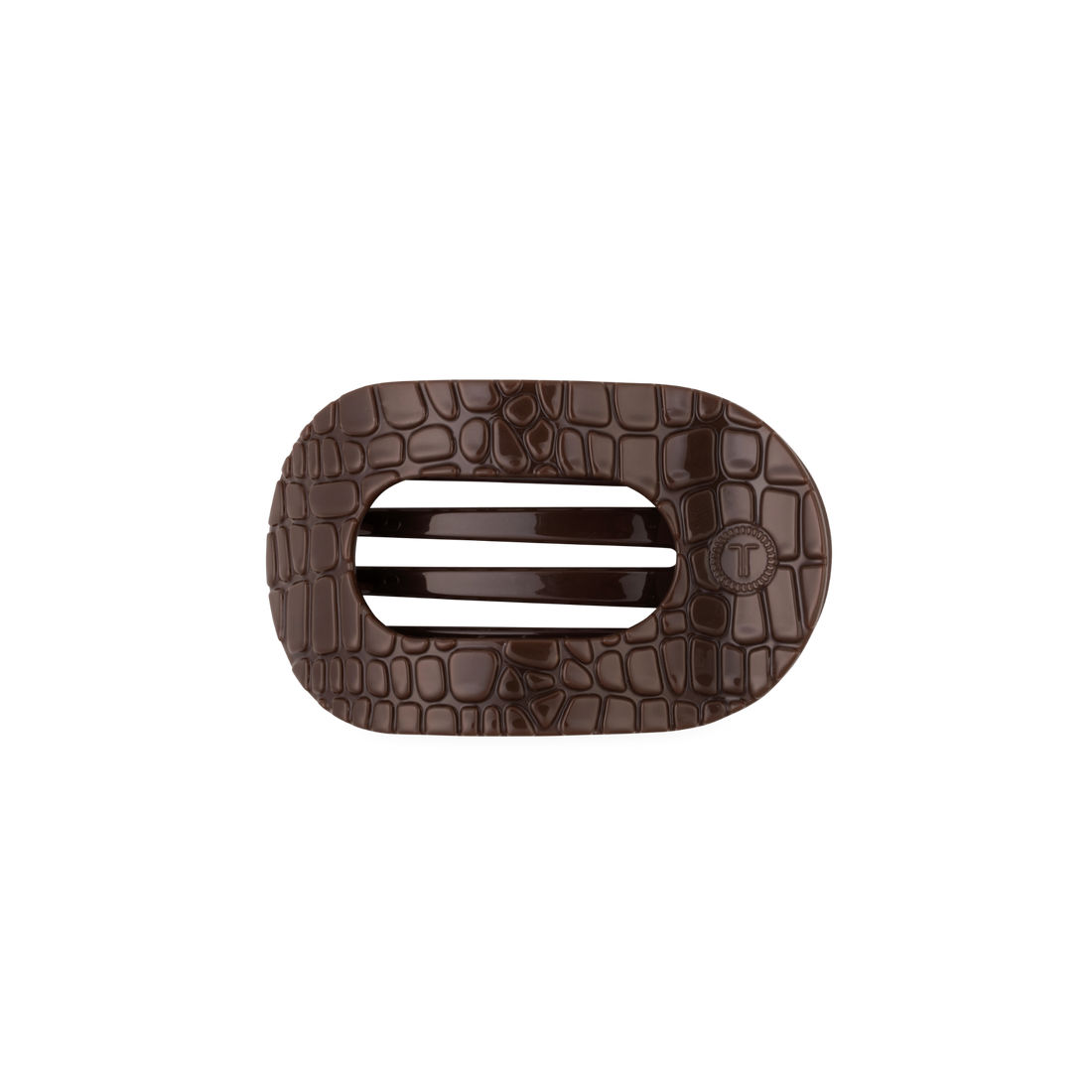 TELETIES - Brown Crocodile Small Flat Round Hair Clip