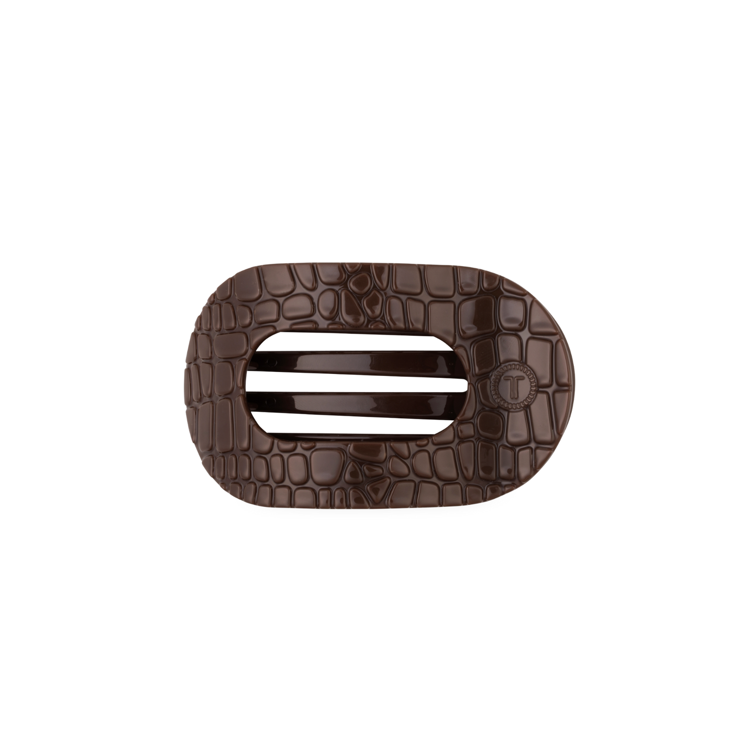 TELETIES - Brown Crocodile Small Flat Round Hair Clip