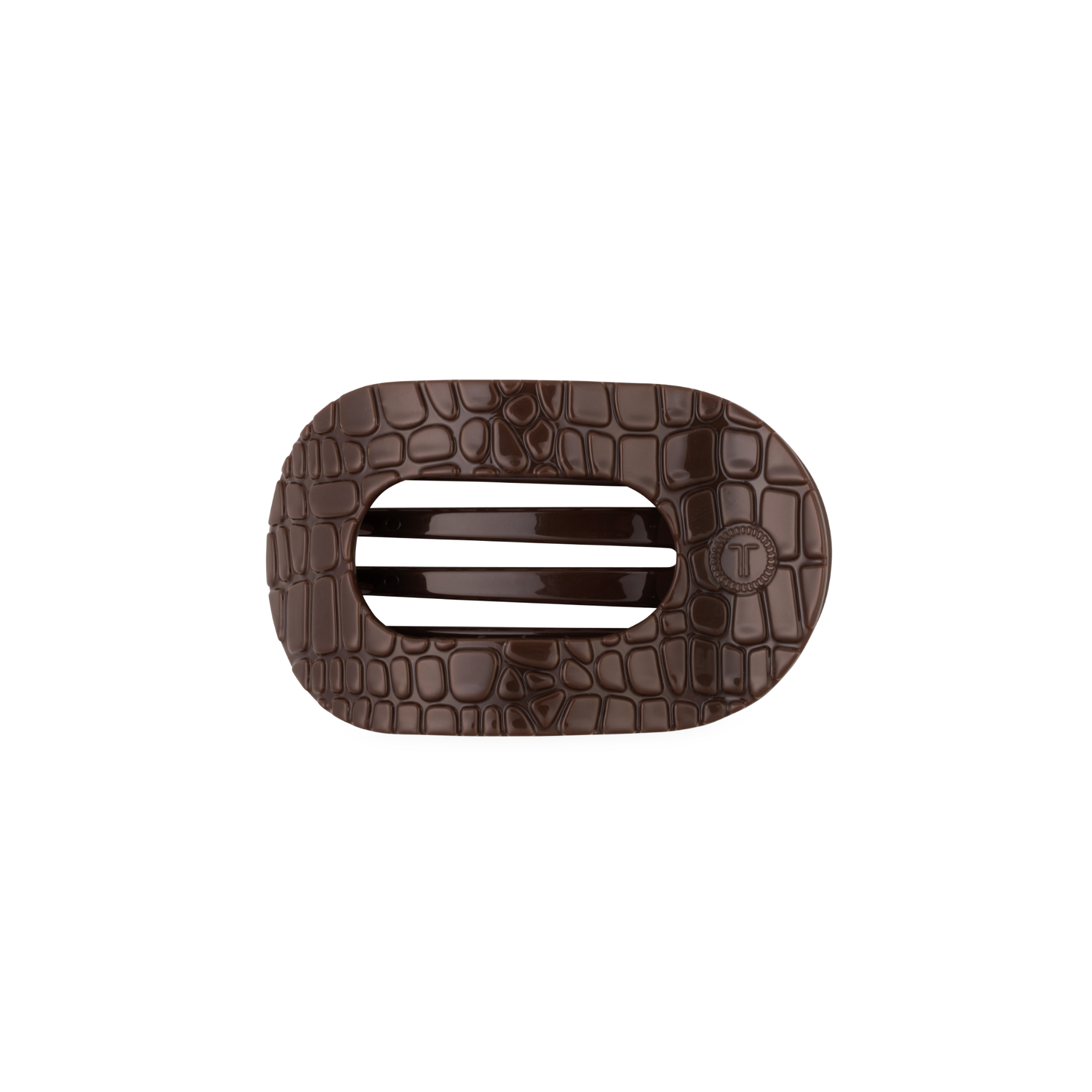 TELETIES - Brown Crocodile Small Flat Round Hair Clip