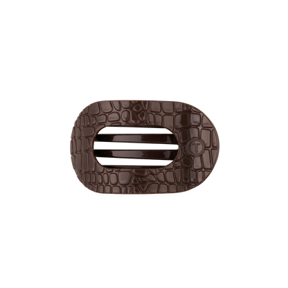 TELETIES - Brown Crocodile Small Flat Round Hair Clip