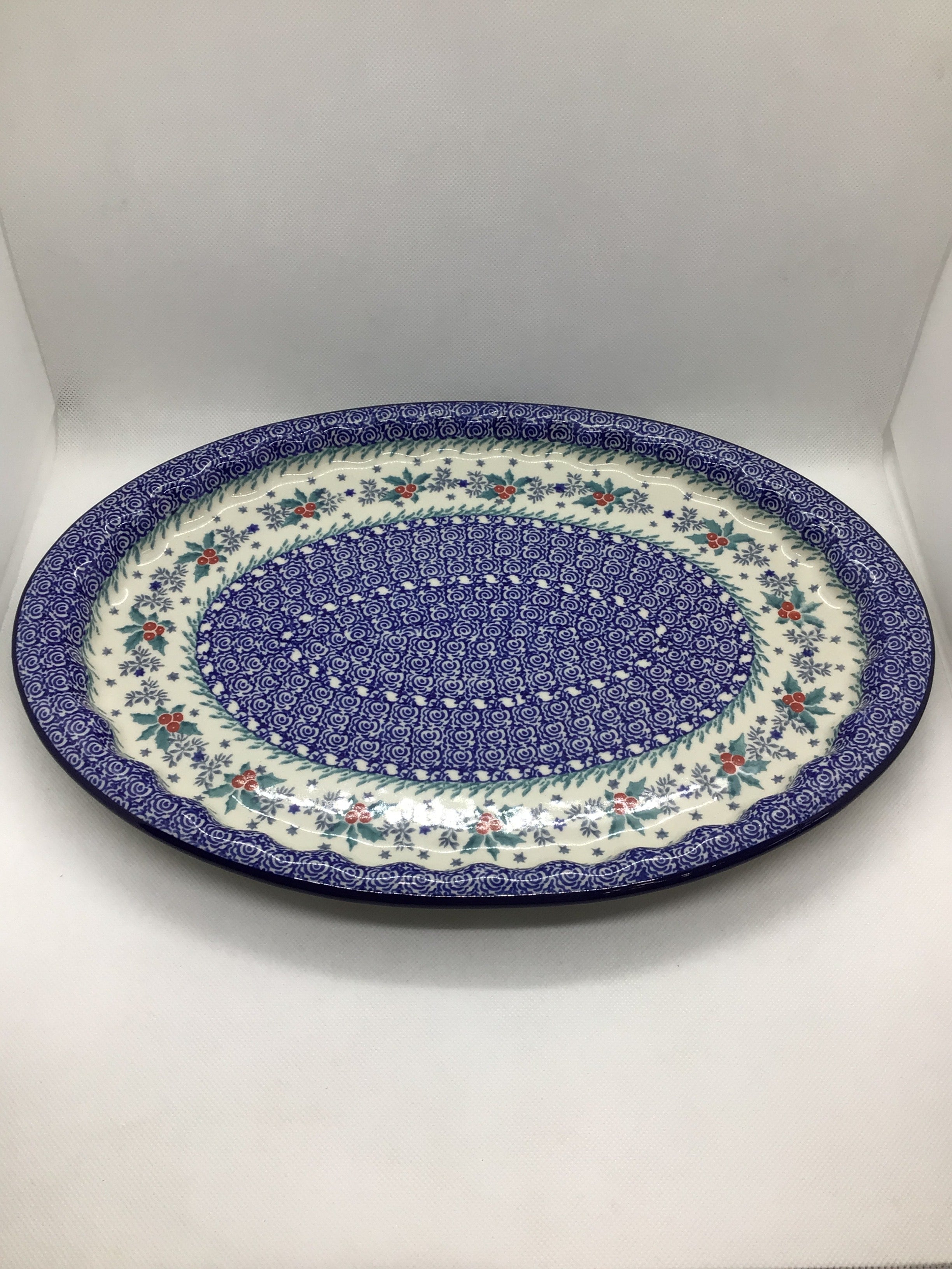 Winter Holly Oval Platter 14.5&quot;
